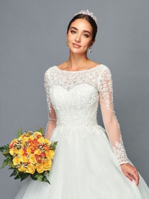 A-Line Ballgown Beaded Lace Chapel Train Wedding Dress