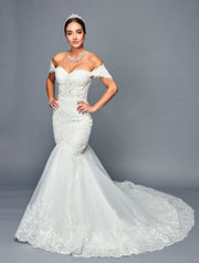 Elegant Off-Shoulder Mermaid Beaded Lace Court Train Wedding Dress
