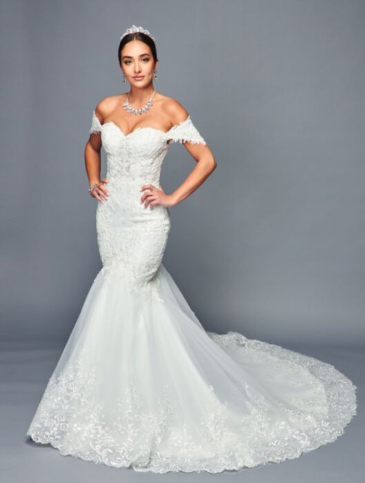 Elegant Off-Shoulder Mermaid Beaded Lace Court Train Wedding Dress