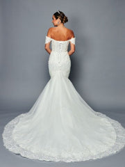 Elegant Off-Shoulder Mermaid Beaded Lace Court Train Wedding Dress