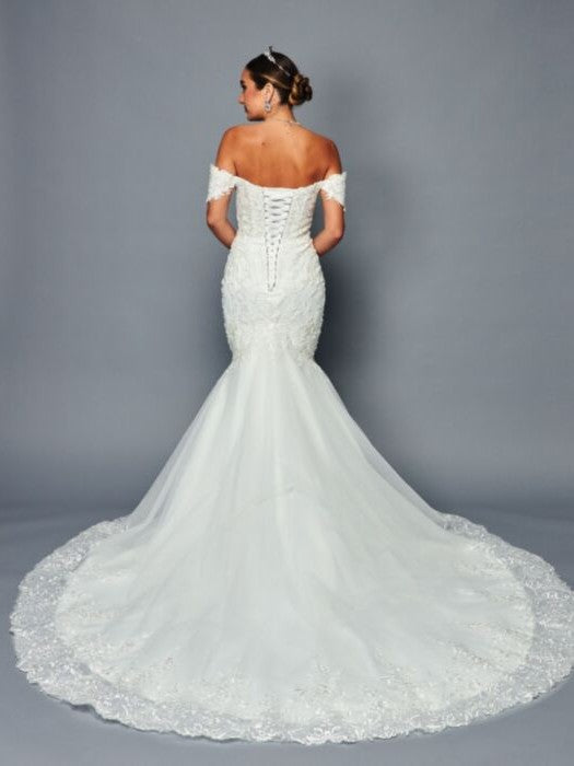 Elegant Off-Shoulder Mermaid Beaded Lace Court Train Wedding Dress