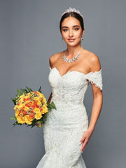 Elegant Off-Shoulder Mermaid Beaded Lace Court Train Wedding Dress