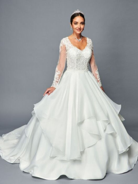 Elegant Long Sleeve V-Neck A-Line Ballgown Beaded Lace Wedding Dress
