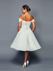 Off The Shoulder A-Line Short Beaded Lace Sequin Applique Wedding Dress