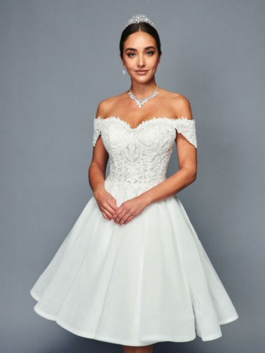 Off The Shoulder A-Line Short Beaded Lace Sequin Applique Wedding Dress