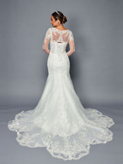 Illusion Boat Neckline Long Sleeve Trumpet Mermaid Court Train Wedding Dress