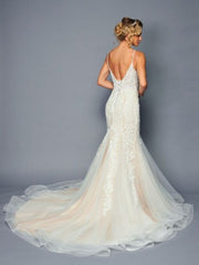 Elegant Spaghetti Straps V-Neck Mermaid Silhouette Beaded Lace Court Train Wedding Dress
