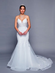 Elegant Spaghetti Straps V-Neck Mermaid Silhouette Beaded Lace Court Train Wedding Dress