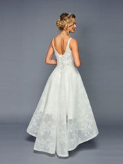 Elegant Square Neckline High-Low Skirt Beaded Lace Sequin Appliques Wedding Dress