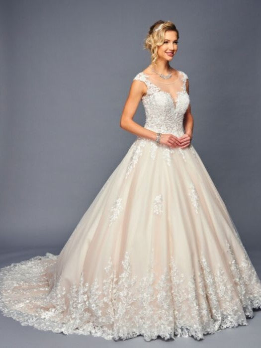 Elegant Illusion Boat Neck Beaded Lace A-Line Ballgown Wedding Dress