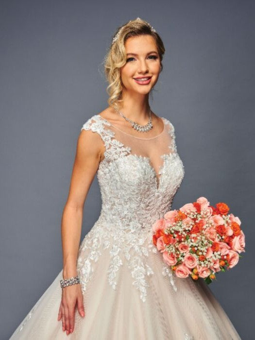 Elegant Illusion Boat Neck Beaded Lace A-Line Ballgown Wedding Dress