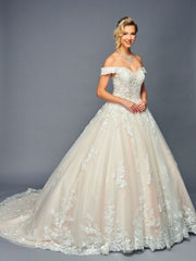 Off The Shoulder Sweetheart Neck Beaded Lace A-Line Ballgown Wedding Dress