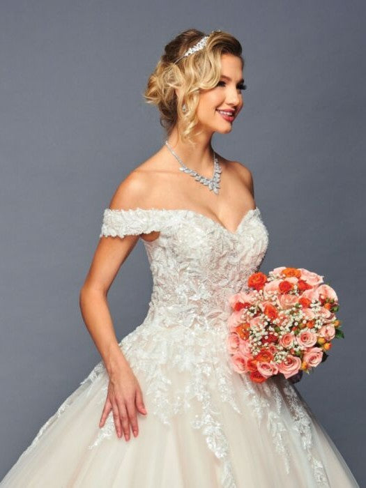 Off The Shoulder Sweetheart Neck Beaded Lace A-Line Ballgown Wedding Dress