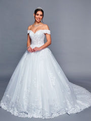Off The Shoulder Sweetheart Neck Beaded Lace A-Line Ballgown Wedding Dress