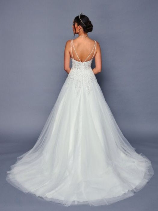 Elegant V-Neck Double Straps Beaded Lace A-Line Wedding Dress