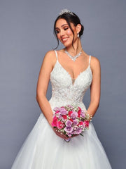 Elegant V-Neck Double Straps Beaded Lace A-Line Wedding Dress