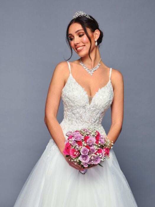 Elegant V-Neck Double Straps Beaded Lace A-Line Wedding Dress