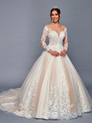 Classic Illusion Boat Neckline Beaded Lace A-Line Ballgown Wedding Dress
