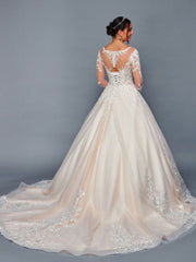 Classic Illusion Boat Neckline Beaded Lace A-Line Ballgown Wedding Dress