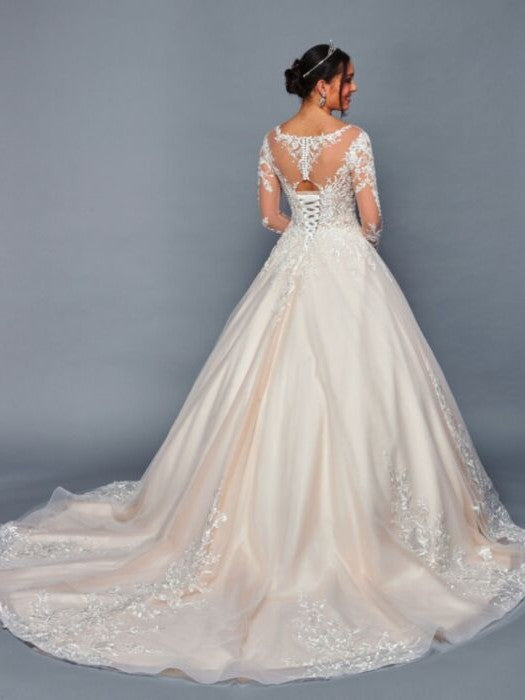 Classic Illusion Boat Neckline Beaded Lace A-Line Ballgown Wedding Dress