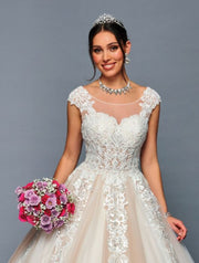 Exquisite Illusion Boat Neckline Cap Sleeves Beaded Lace Wedding Dress