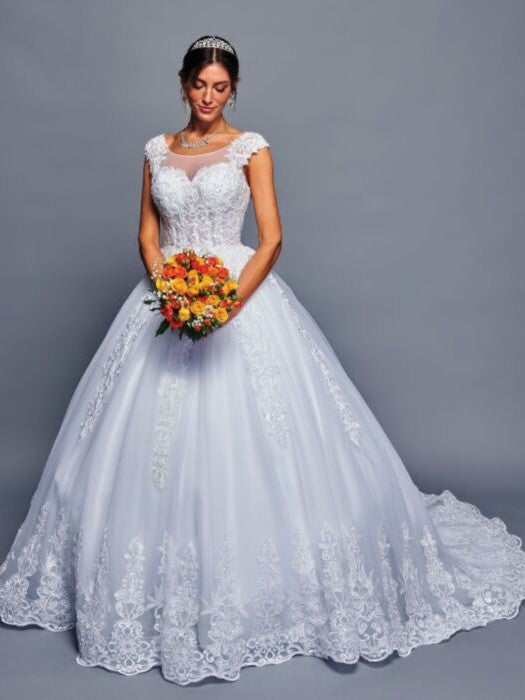 Exquisite Illusion Boat Neckline Cap Sleeves Beaded Lace Wedding Dress