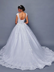 Exquisite Illusion Boat Neckline Cap Sleeves Beaded Lace Wedding Dress