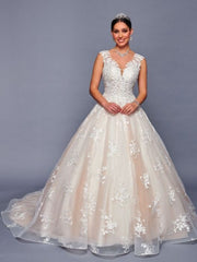Nude Illusion Neckline Beaded Lace A-Line Ballgown Wedding Dress
