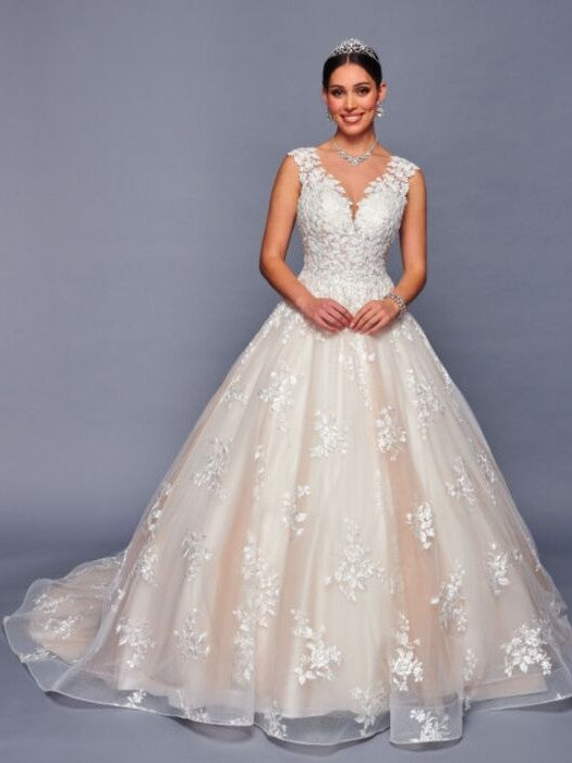 Nude Illusion Neckline Beaded Lace A-Line Ballgown Wedding Dress