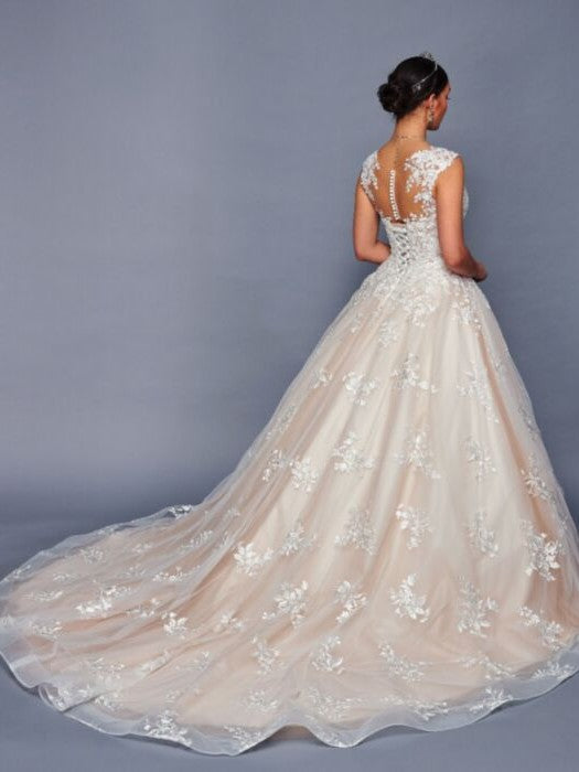 Nude Illusion Neckline Beaded Lace A-Line Ballgown Wedding Dress