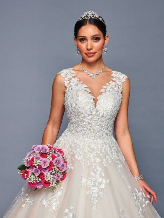 Nude Illusion Neckline Beaded Lace A-Line Ballgown Wedding Dress