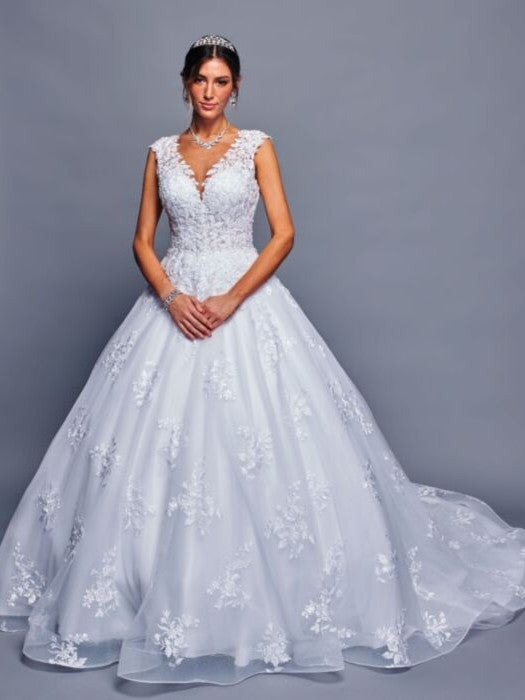 Nude Illusion Neckline Beaded Lace A-Line Ballgown Wedding Dress