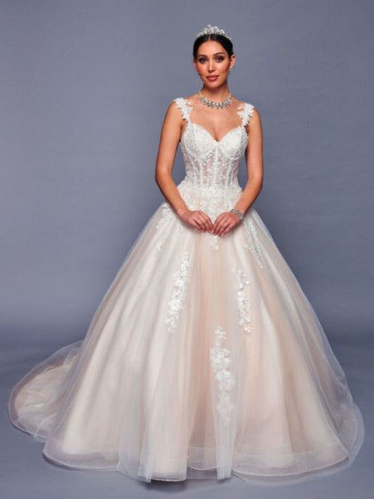 Elegant V-Neckline Beaded Lace A-Line Silhouette Wedding Dress