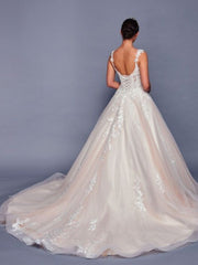 Elegant V-Neckline Beaded Lace A-Line Silhouette Wedding Dress