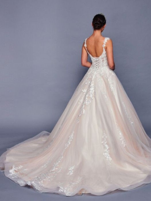 Elegant V-Neckline Beaded Lace A-Line Silhouette Wedding Dress