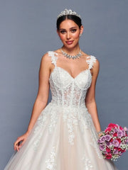 Elegant V-Neckline Beaded Lace A-Line Silhouette Wedding Dress