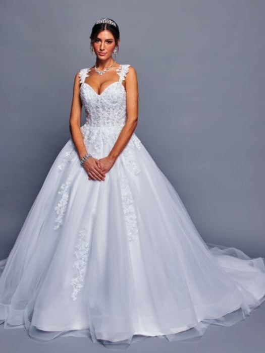Elegant V-Neckline Beaded Lace A-Line Silhouette Wedding Dress