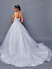 Elegant V-Neckline Beaded Lace A-Line Silhouette Wedding Dress