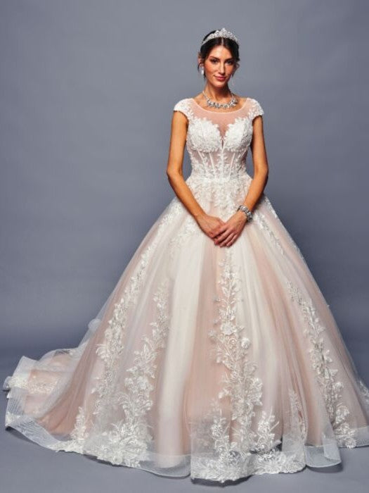 Stunning Illusion Boat Neckline A-Line Beaded Lace Chapel Train Wedding Dress