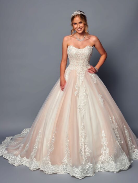 Strapless Sweetheart Neckline Beaded Lace A-Line Ballgown Wedding Dress