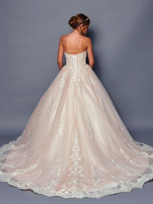 Strapless Sweetheart Neckline Beaded Lace A-Line Ballgown Wedding Dress