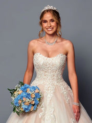 Strapless Sweetheart Neckline Beaded Lace A-Line Ballgown Wedding Dress
