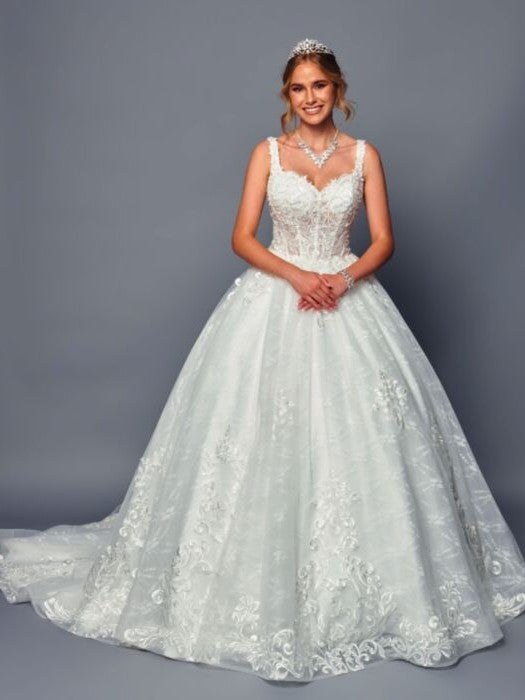 Elegant V-Neck Beaded Lace A-Line Ballgown Wedding Dress