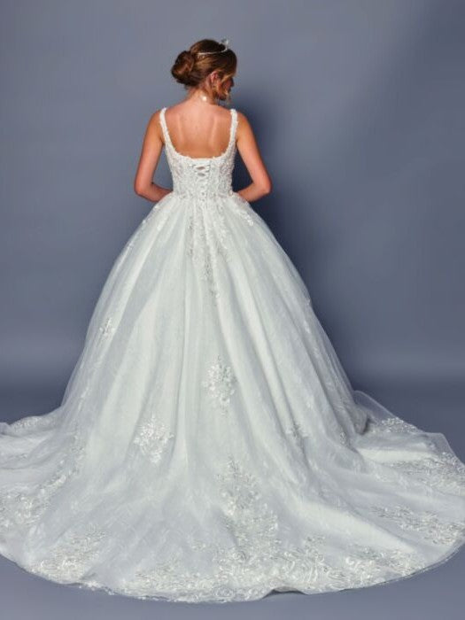 Elegant V-Neck Beaded Lace A-Line Ballgown Wedding Dress