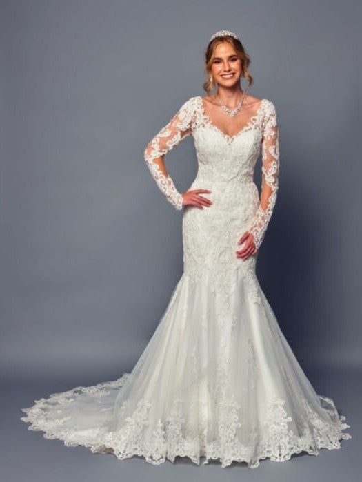 Elegant Illusion V-Neck Long Sleeves Trumpet Silhouette Wedding Dress