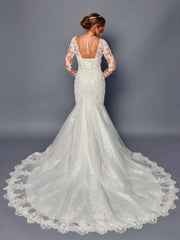 Elegant Illusion V-Neck Long Sleeves Trumpet Silhouette Wedding Dress