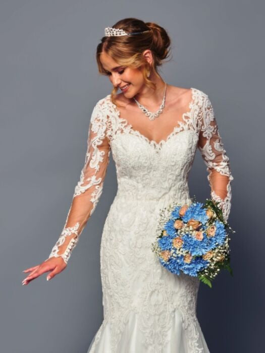Elegant Illusion V-Neck Long Sleeves Trumpet Silhouette Wedding Dress