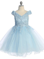 Cute Off The Shoulder 3D Flowers Glitter Tulle Knee Length Girls Dress