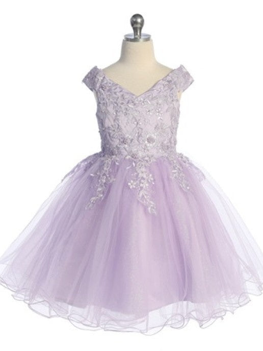 Cute Off The Shoulder 3D Flowers Glitter Tulle Knee Length Girls Dress