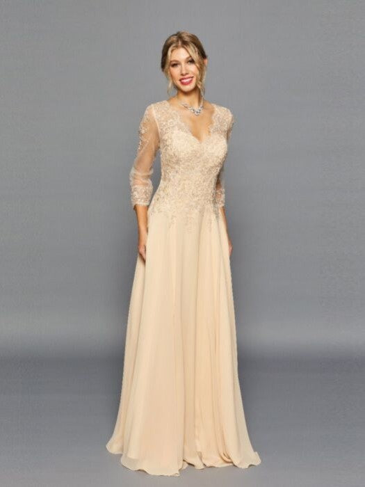 Elegant 3/4 Sleeve Classy V-Neckline Lace Embroidery Mother of the Bride Dress Champagne / 2XL Elegant 3/4 Sleeve Classy V-Neckline Lace Embroidery Mother of the Bride Dress Champagne / 2XL